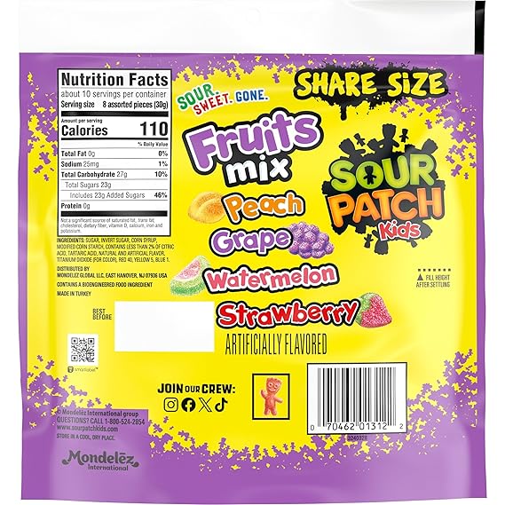 SOUR PATCH KIDS Fruits Mix Soft & Chewy Candy, Share Size, 11.03 oz - Image 3