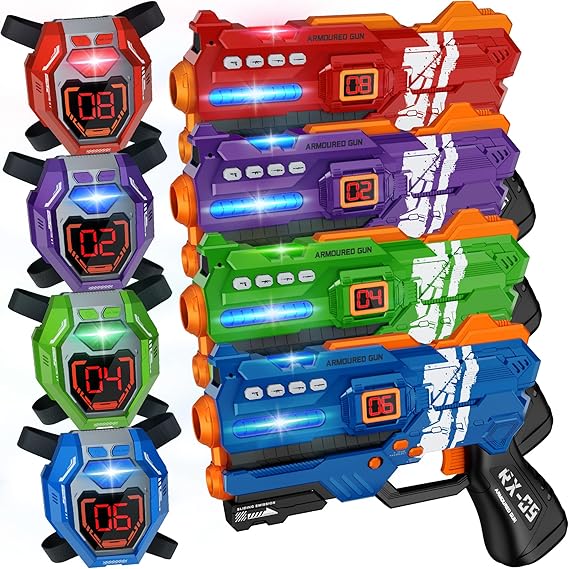 Laser Tag Guns Set of 4 Laser Tag Guns with Digital LED Score Display Vests